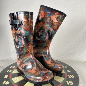 Nomad Rain Boots Puddles II Printed Rubber Pull On Round Toe Shoes Outdoor WMN 8